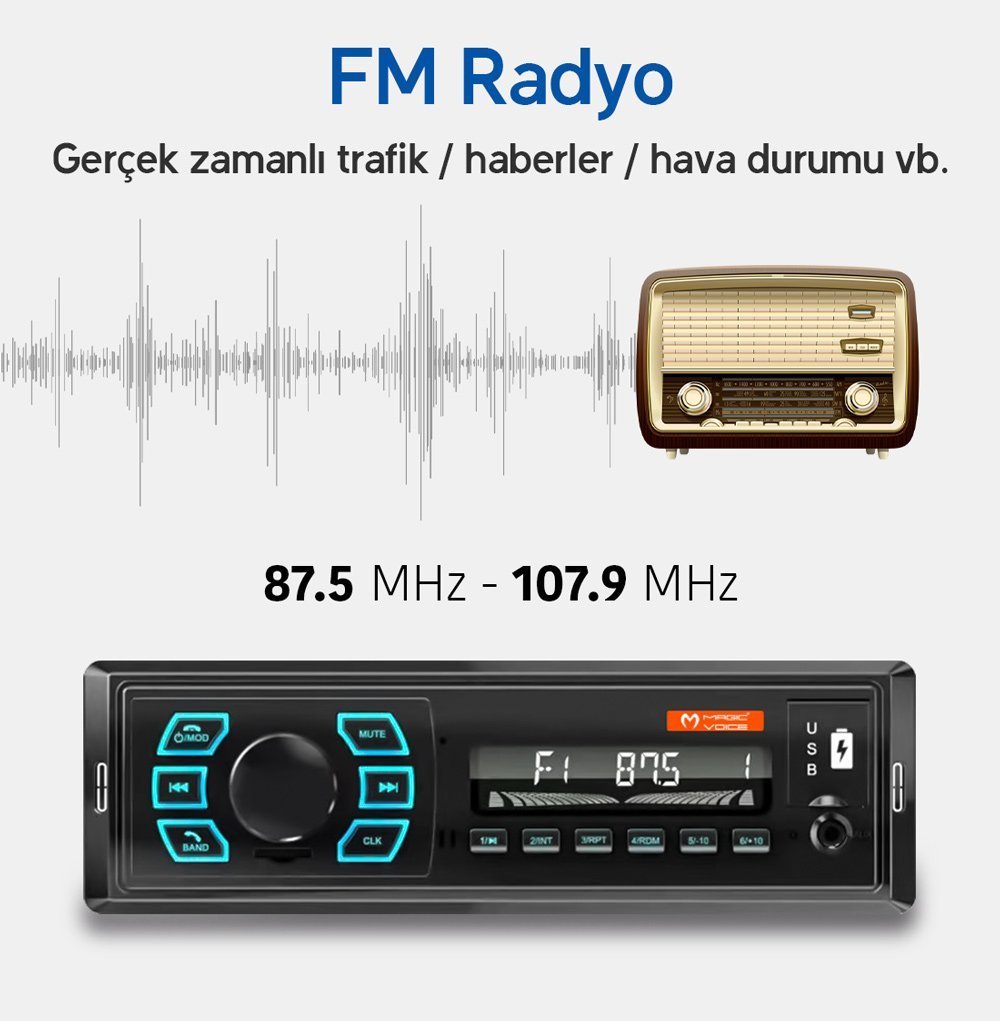 Magicvoice MV-5415 USB/SD/FM/AUX/BLUETOOTH Mekaniksiz Oto Teyp