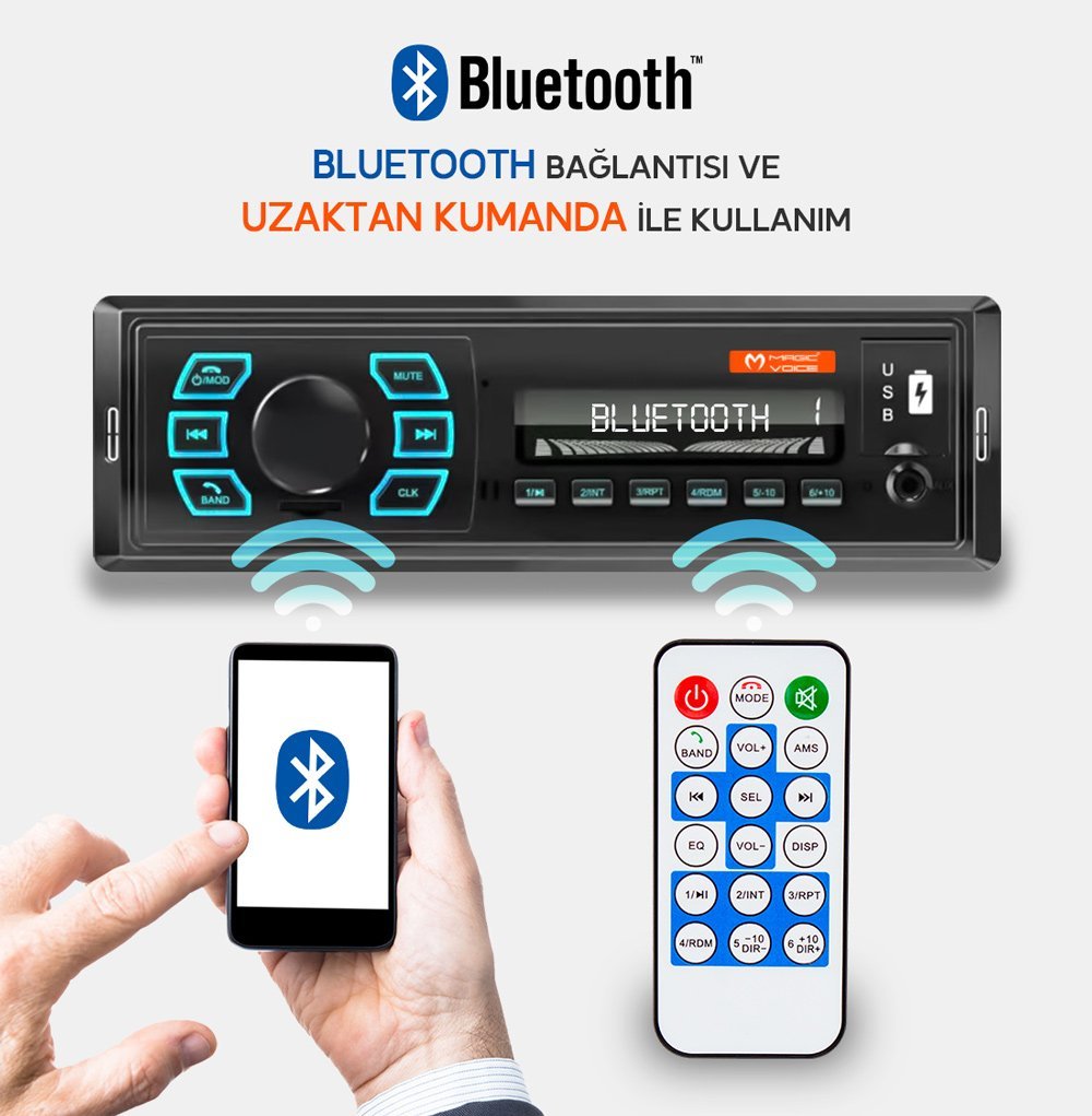 Magicvoice MV-5415 USB/SD/FM/AUX/BLUETOOTH Mekaniksiz Oto Teyp