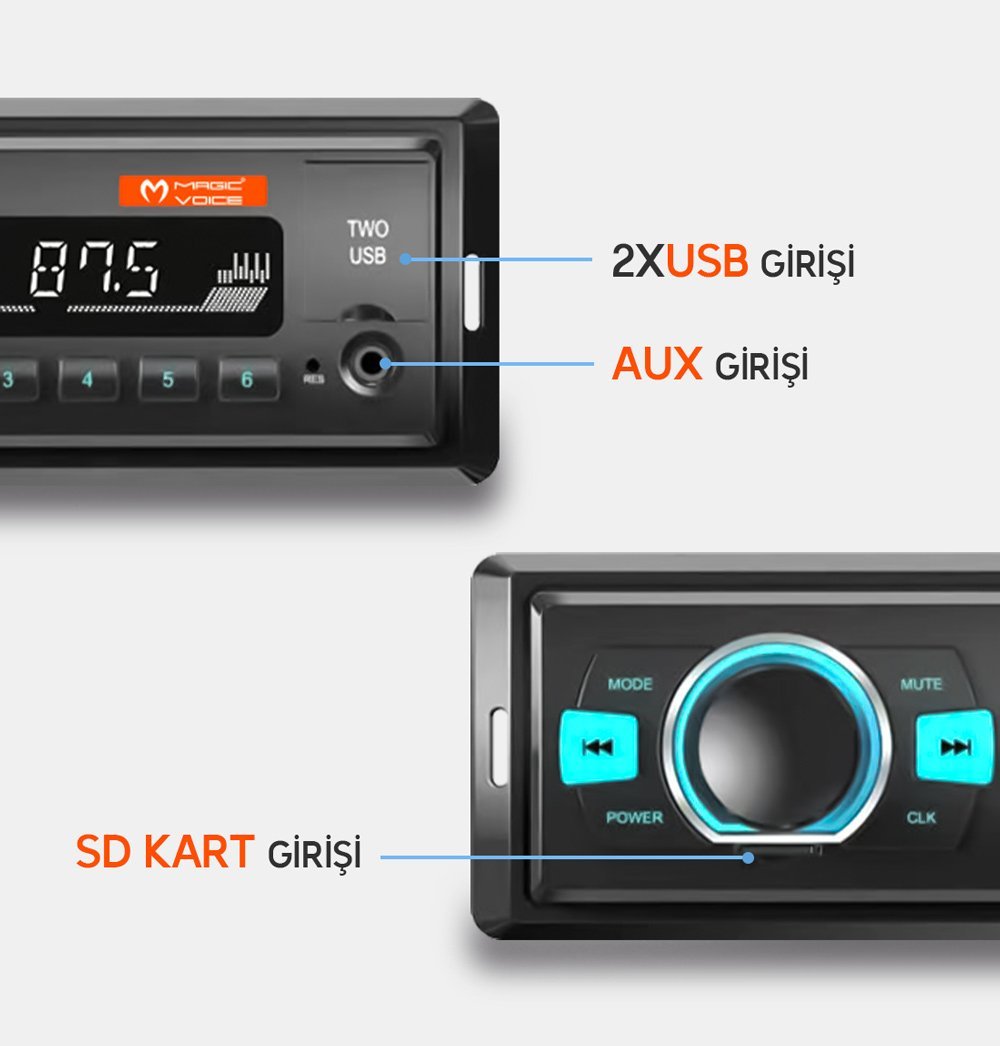 Magicvoice MV-5416 USB/SD/FM/AUX/BLUETOOTH Mekaniksiz Oto Teyp