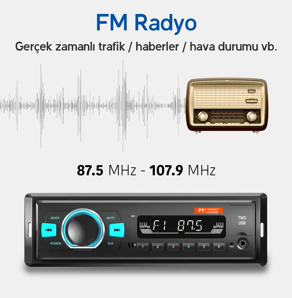Magicvoice MV-5416 USB/SD/FM/AUX/BLUETOOTH Mekaniksiz Oto Teyp