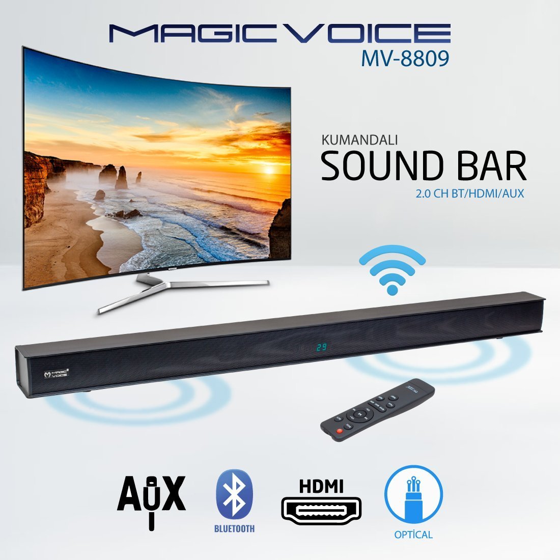 Magicvoice MV-8809 2.0 CH BT/HDMI/AUX Kumandalı Sound Bar