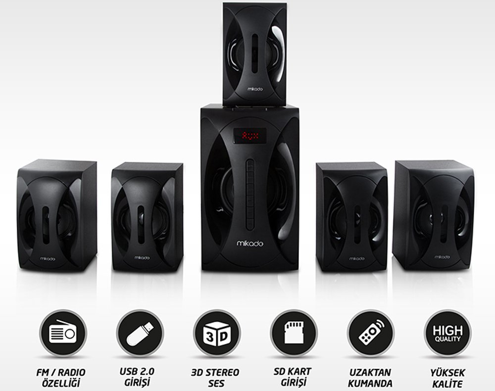 Mikado MD-512 USB-SD Destekli FM Radyolu 5+1 Ses Sistemi Speaker