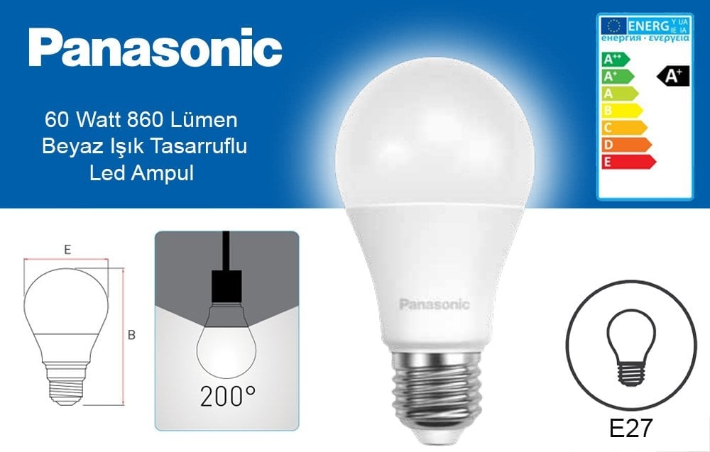 Panasonic 60 Watt E27 Duy 860 Lümen Beyaz Işık Tasarruflu Led Ampul