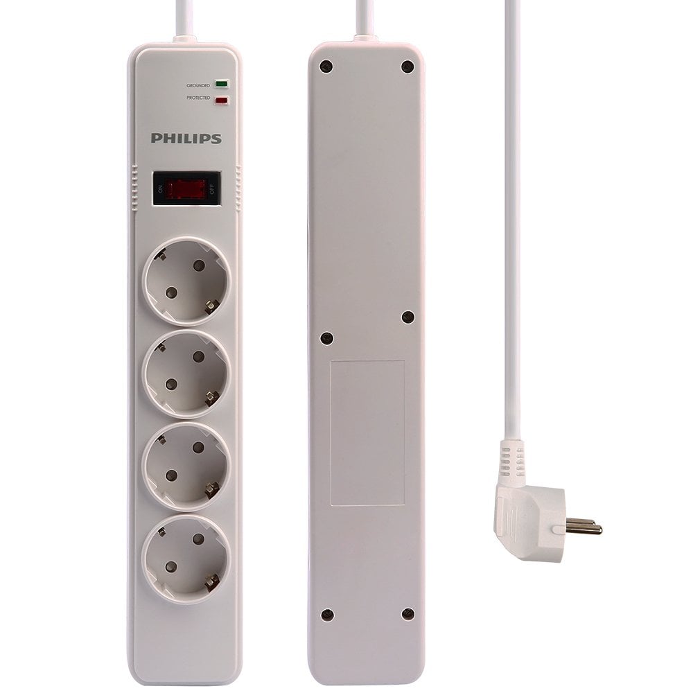 Philips 4'lü 2 Metre Kablolu 1050 Joule Anahtarlı Akım Korumalı Priz SPS1040B/51