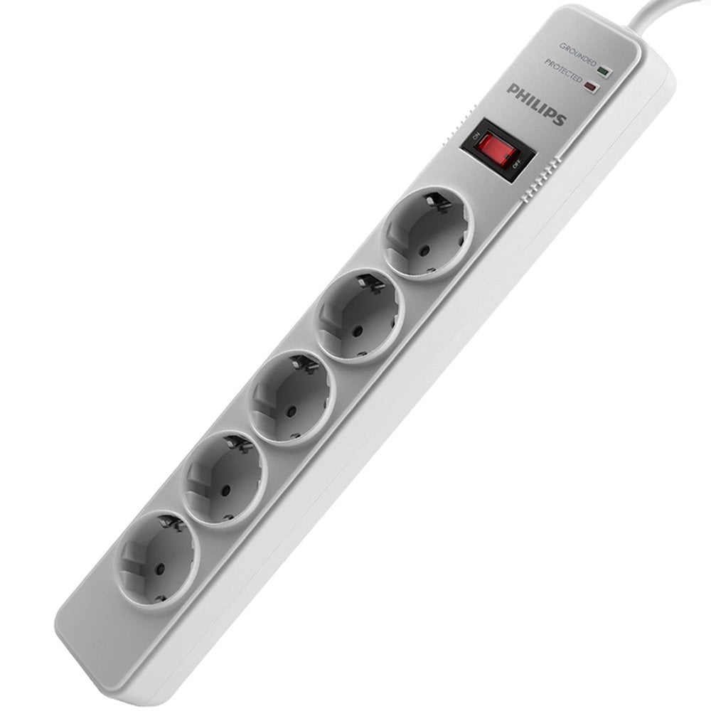 Philips 5'li 2 Metre Kablolu 2100 Joule Anahtarlı Akım Korumalı Priz SPS1050B/51