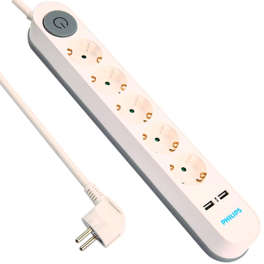 Philips 5'li 2 Metre Kablolu Çift Usb Anahtarlı Akım Korumalı Priz SPS1153A/51