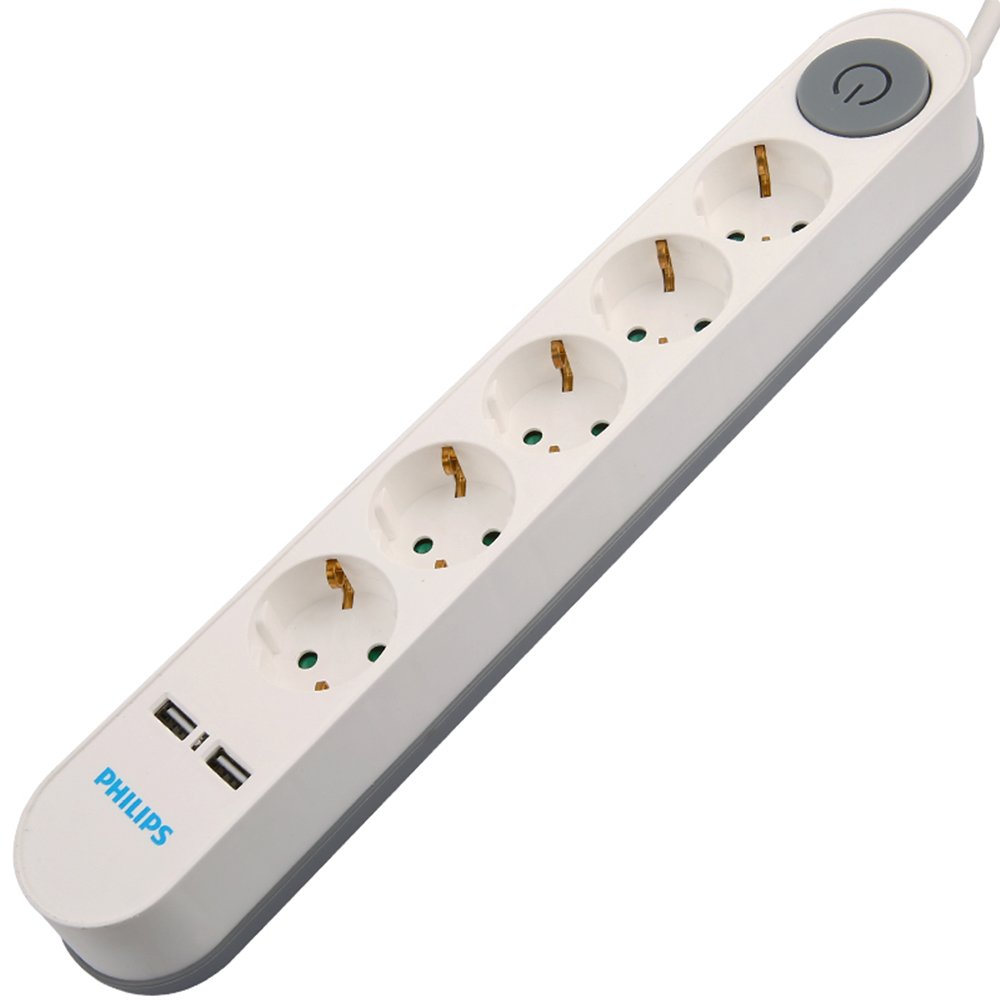 Philips 5'li 2 Metre Kablolu Çift Usb Anahtarlı Akım Korumalı Priz SPS1153A/51