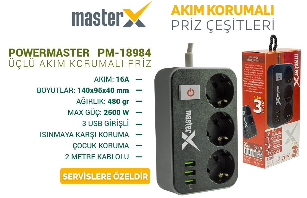 MasterX PM-18984 3'lü Akım Korumalı Priz