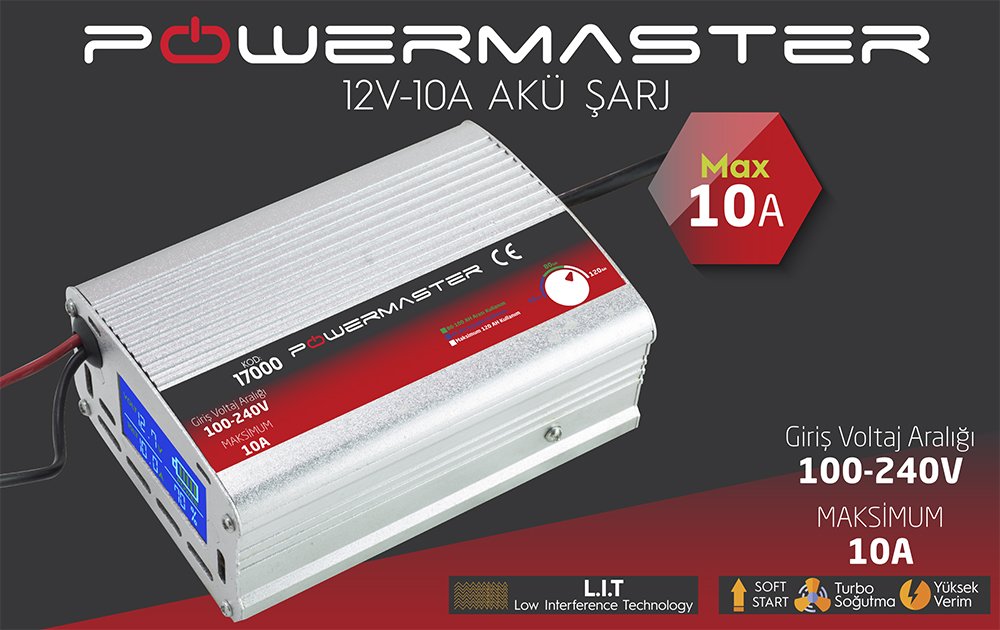 Powermaster 12V 10A Akü şarj cihazı