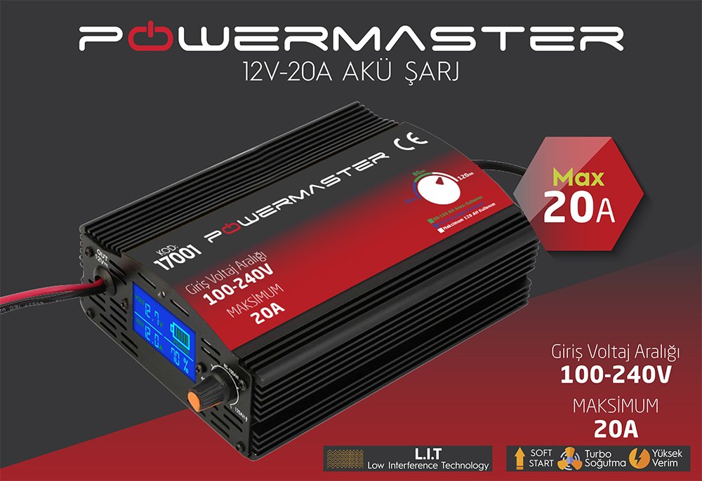 Powemaster 12V 20A akü şarj cihazı