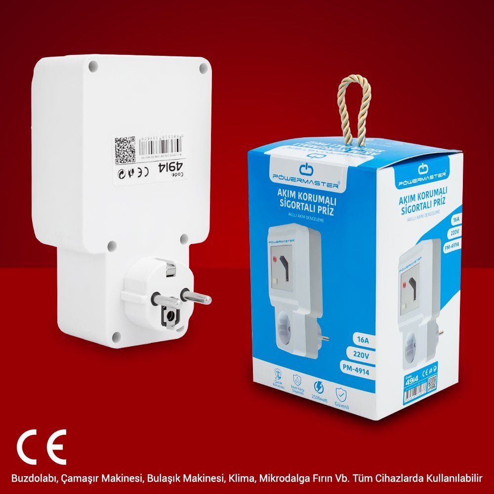 Powermaster 220 Volt 16 Amper Tekli Akım Korumalı Sigortalı Priz PM-4914