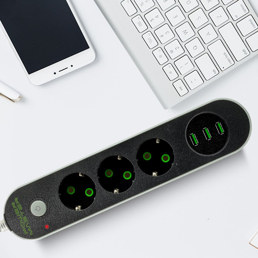 Powermaster 3 prizli Aşırı Yük Korumalı Priz 3 Usb Çıkışlı