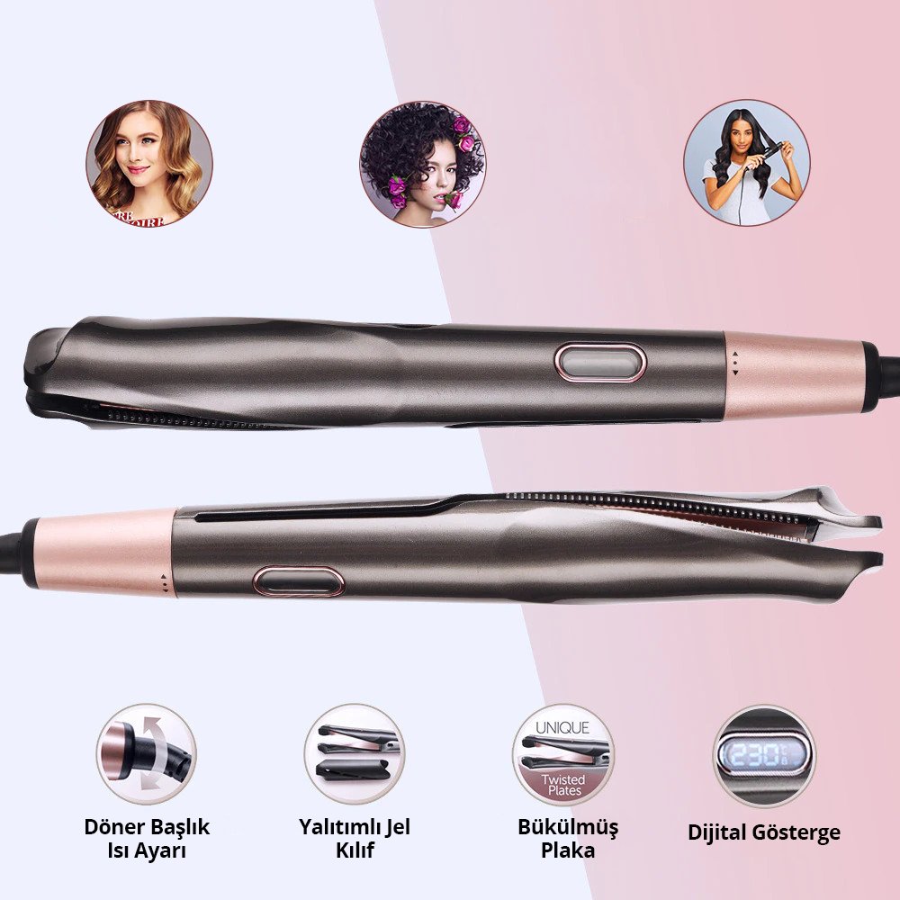 Powermaster FB-1618 2 in 1 Profesyonel Saç Düzleştirici ve Bigudi Maşası