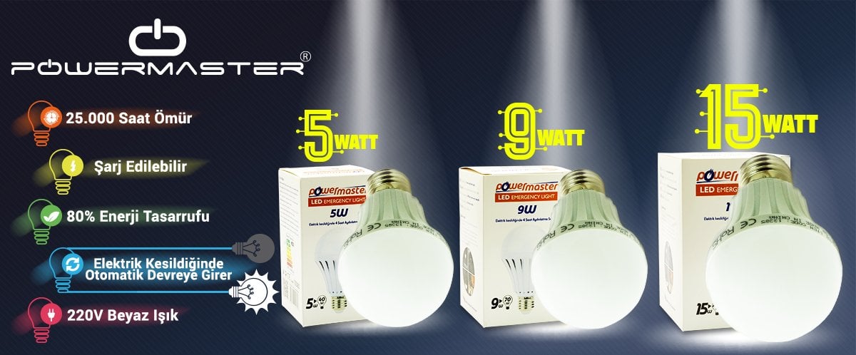 Powermaster 13387 15 W E27 220 V Beyaz Şarjlı Led Ampul İçerik