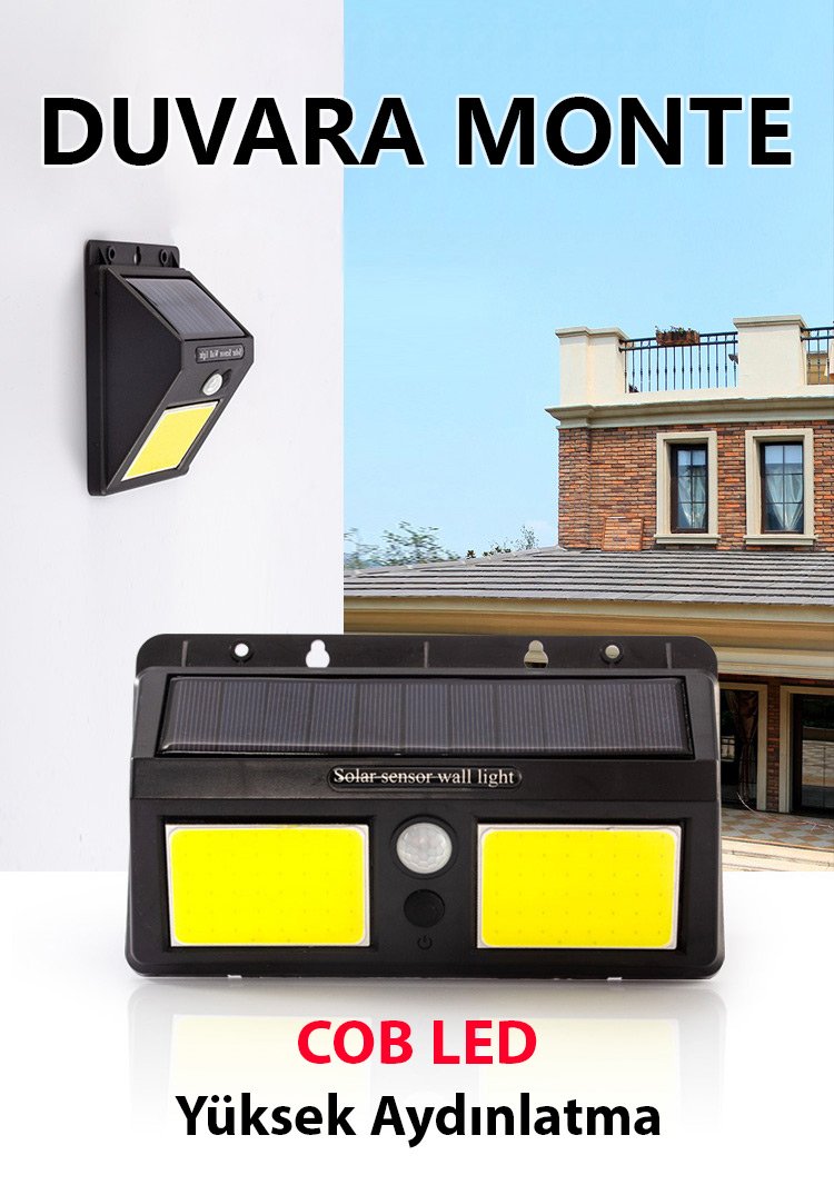 Powermaster Sensörlü Çiftli Solar Cob Led Duvar Tipi Aplik