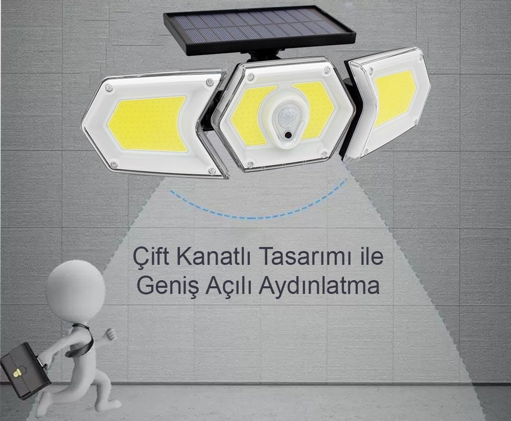 Powermaster Solar Güneş Enerjili Geniş Açılı Çift Kanatlı 254 Cob Ledli 3 Modlu İndüksiyon Lambası W774B