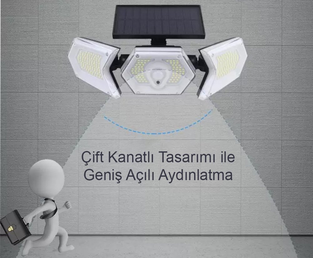 Powermaster Solar Güneş Enerjili Geniş Açılı Çift Kanatlı 254 SMD Ledli 3 Modlu Beyaz İndüksiyon Lambası W774A