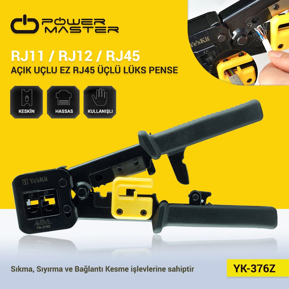 Powermaster YK-376Z EZ-RJ11-RJ12 EZ RJ45 Çakma Pensesi