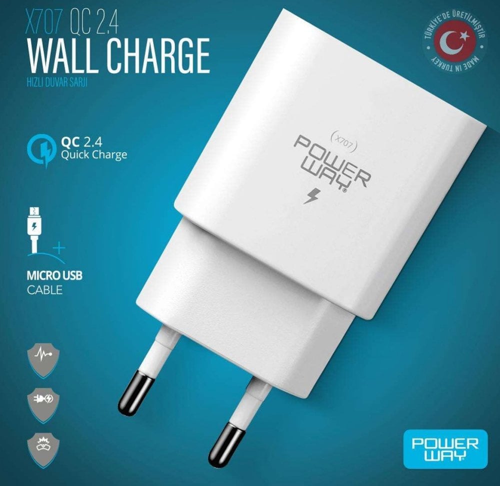 Powerway 5 Volt 2400mA QC Hızlı Samsung Şarj Aleti + Kablo X-707
