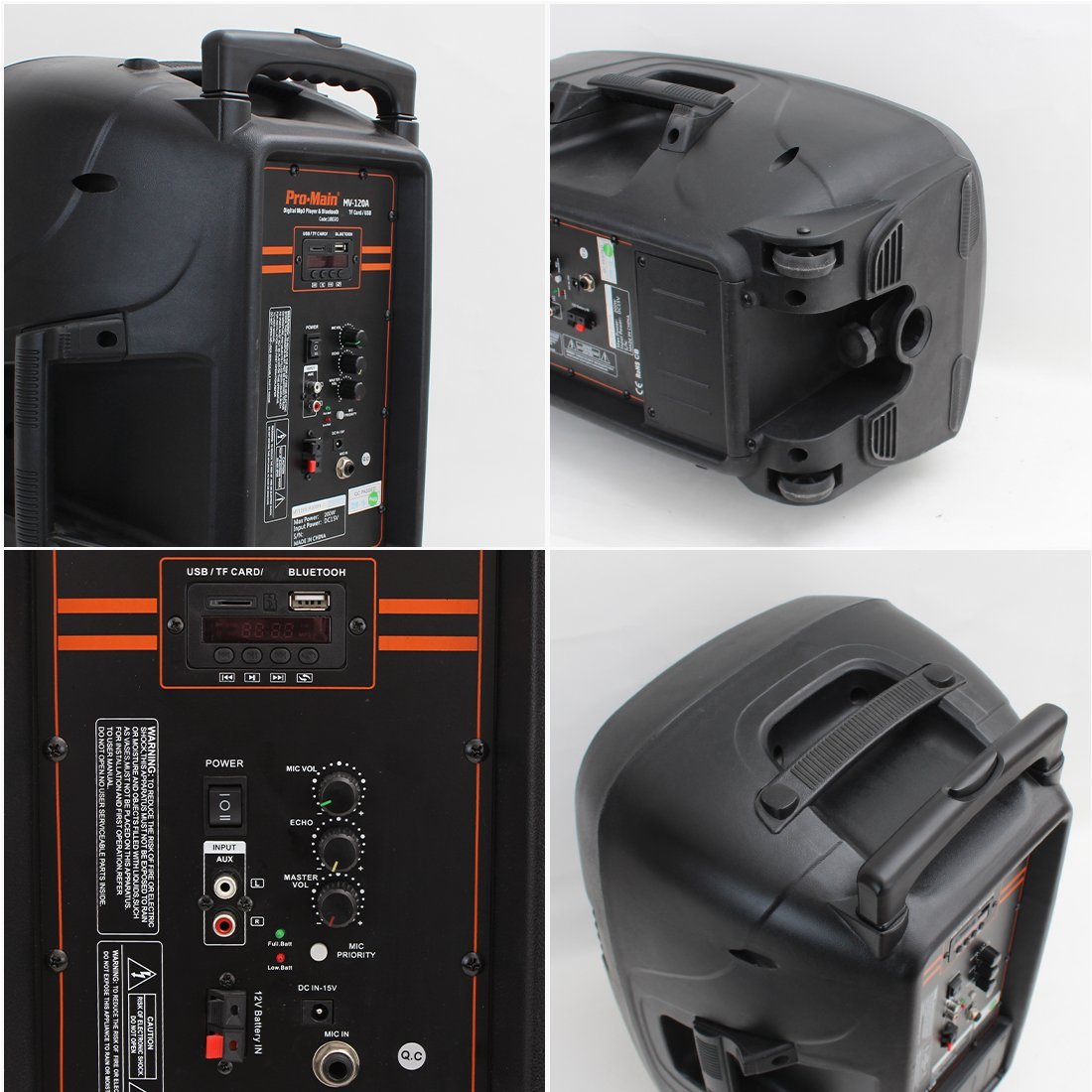 Pro-Main Şarjlı USB-SD-Bluetooth 1 El Kablosuz Mikrofonlu - 30 Cm Taşınabilir Seyyar Anfi (Aktif Hop.) MV-120A