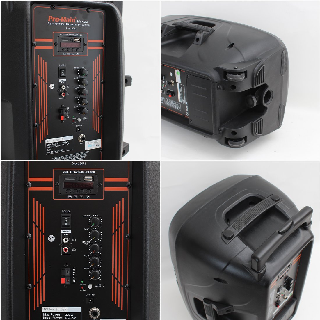 Pro-Main MV-150A Şarjlı USB-SD Kablosuz 1 El Mikrofon'lu 38 Cm Aktif Hoparlör