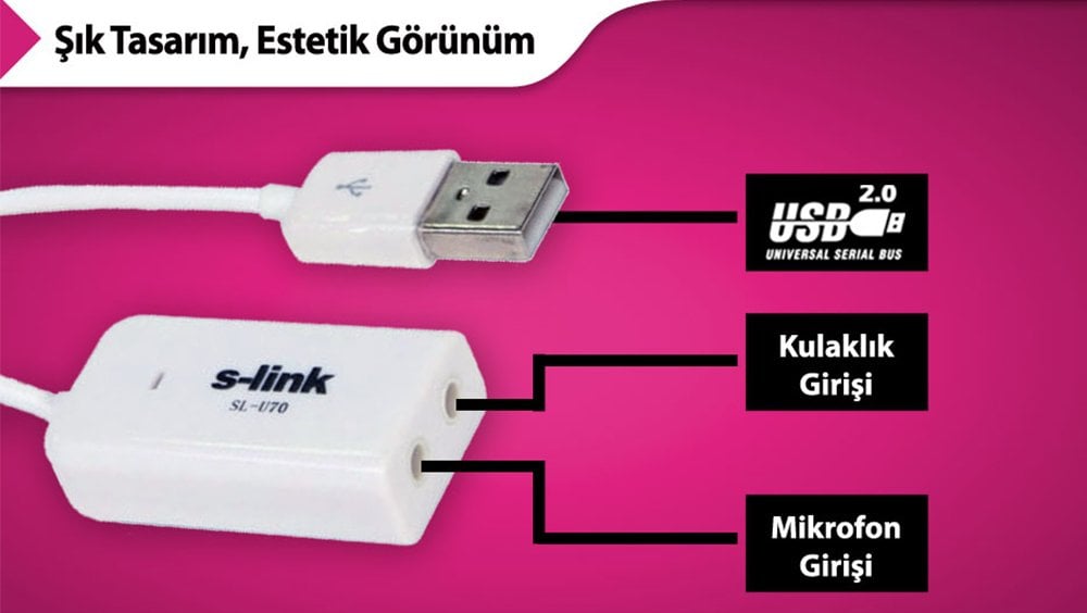 S-Link SL-U70 7.1 USB 2.0 Kablolu Ses Kartı Adaptörü