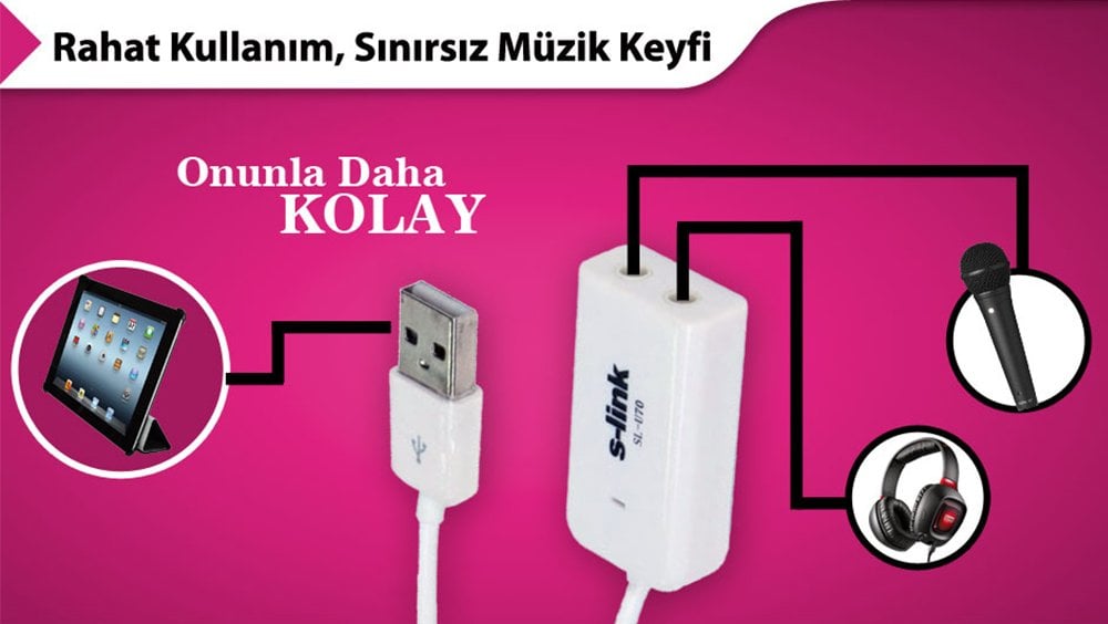 S-Link SL-U70 7.1 USB 2.0 Kablolu Ses Kartı Adaptörü
