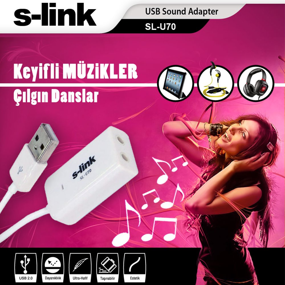 S-Link SL-U70 7.1 USB 2.0 Kablolu Ses Kartı Adaptörü