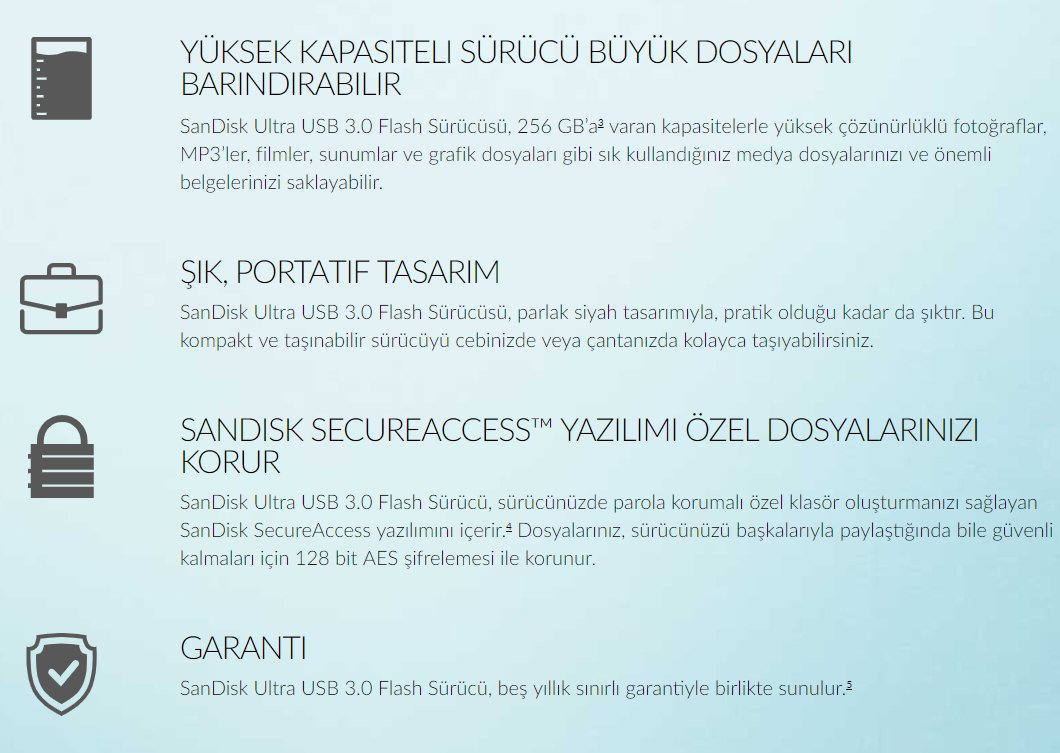Sandisk ultra hızlı 3.0 flash bellek