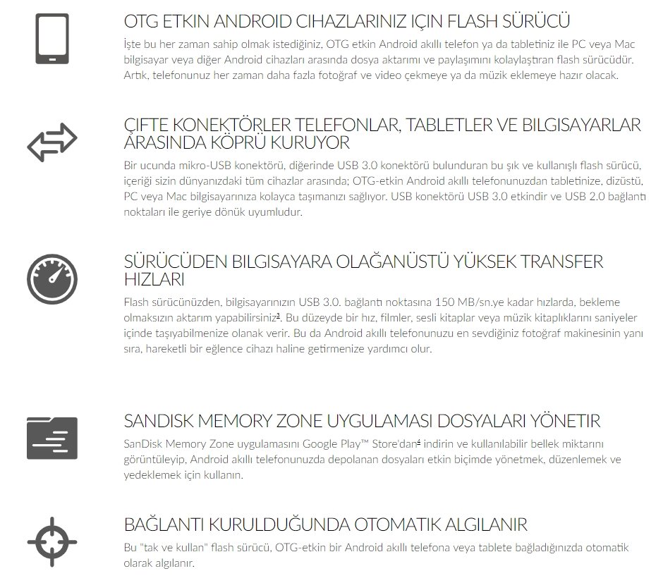 Sandisk otg flash bellek özellikller