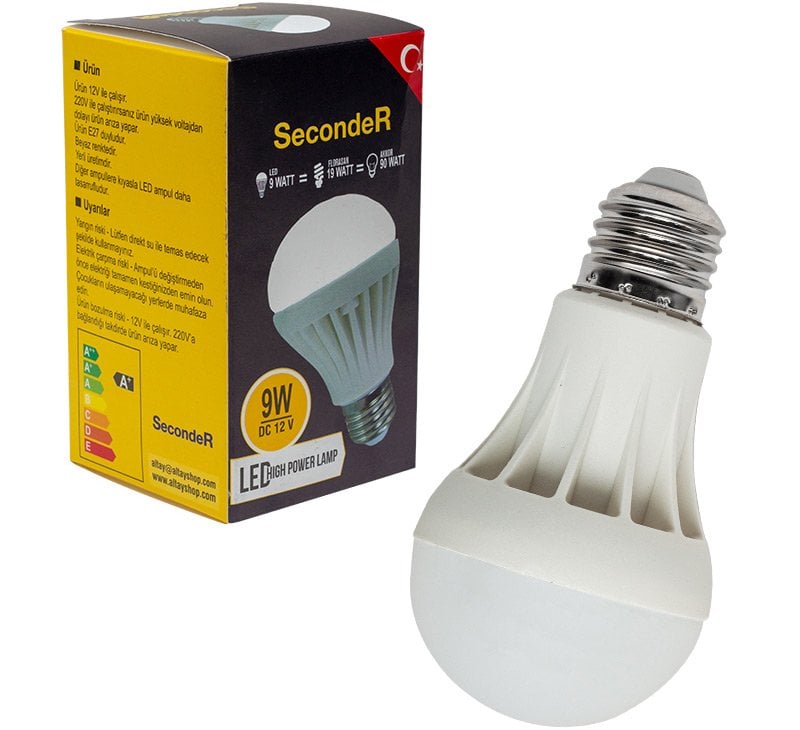 Seconder 9 Watt 12 Volt E27 Duy Beyaz Led Solar Ampul