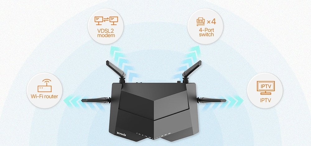 Tenda V12 AC1200 Dual Band 4X Gigabit Port 1200 Mbps Vdsl Modem