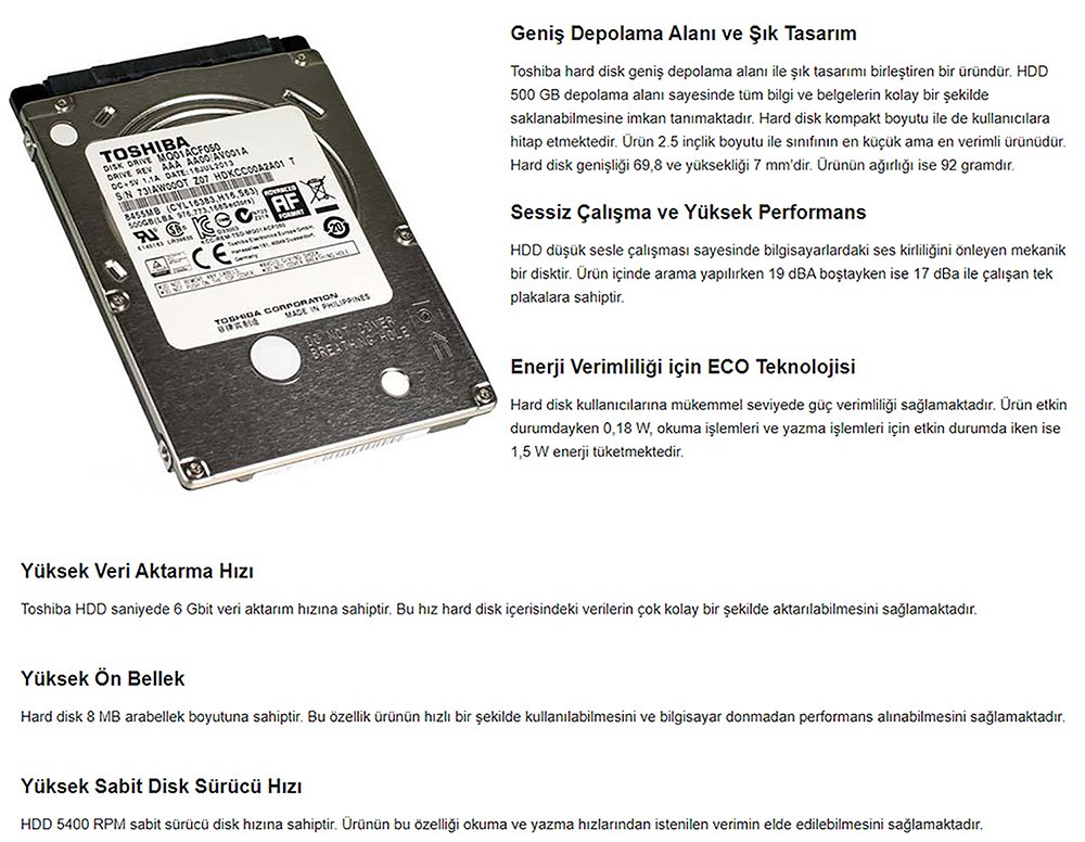 Toshiba 500 Gb 2.5 inc 7200Rpm Notebook Harddisk MQ01ACF050 