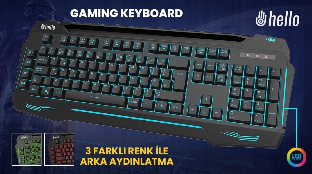 Hello HL-4618 4 Makro Tuşlu 3 Renk Işıklı Kablolu Gaming Oyuncu Klavye