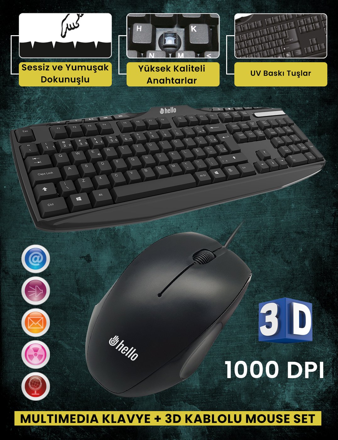 Hello HL-4620 Multimedia Klavye + 3D Mouse Kablolu Set