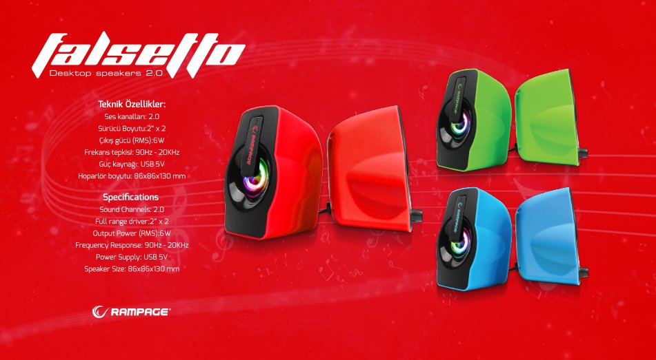 Rampage RMS-G7 Falsetto 2.0 6 Watt Rgb Ledli Gaming USB 1 + 1 Mavi-Kırmızı Hoparlör