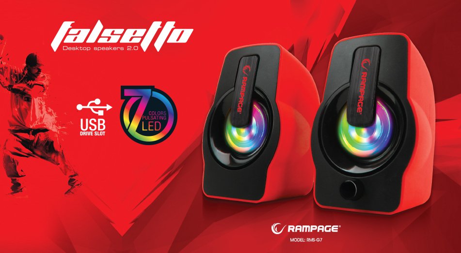 Rampage RMS-G7 Falsetto 2.0 6 Watt Rgb Ledli Gaming USB 1 + 1 Mavi-Kırmızı Hoparlör