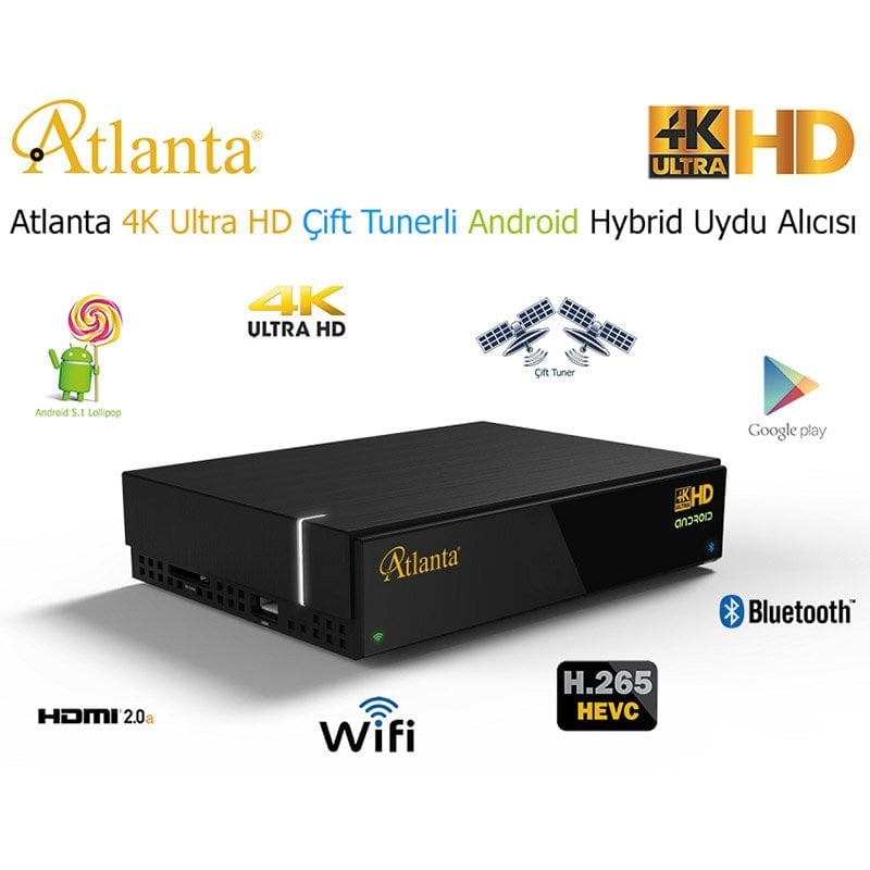 Atlanta 4K UHD Çift Tunerli Android Hybrid Uydu Alıcısı