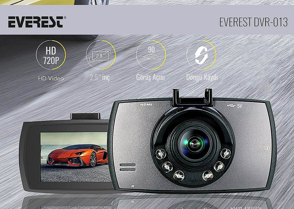 Everest DVR-013 0.3M Pixels CMOS 90 İnç Lens 2.4 İnç HD TFT LCD Ekran Araç İçi Kamera