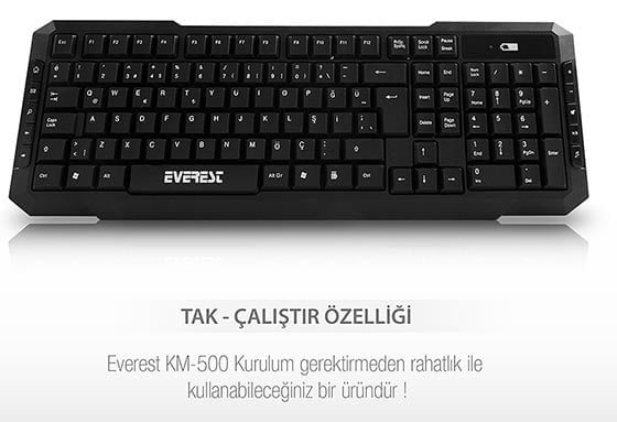 Everest KM-510 Siyah Kablosuz Q Multımedıa Klavye-Mouse Set