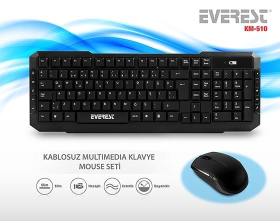 Everest KM-510 Siyah Kablosuz Q Multımedıa Klavye-Mouse Set