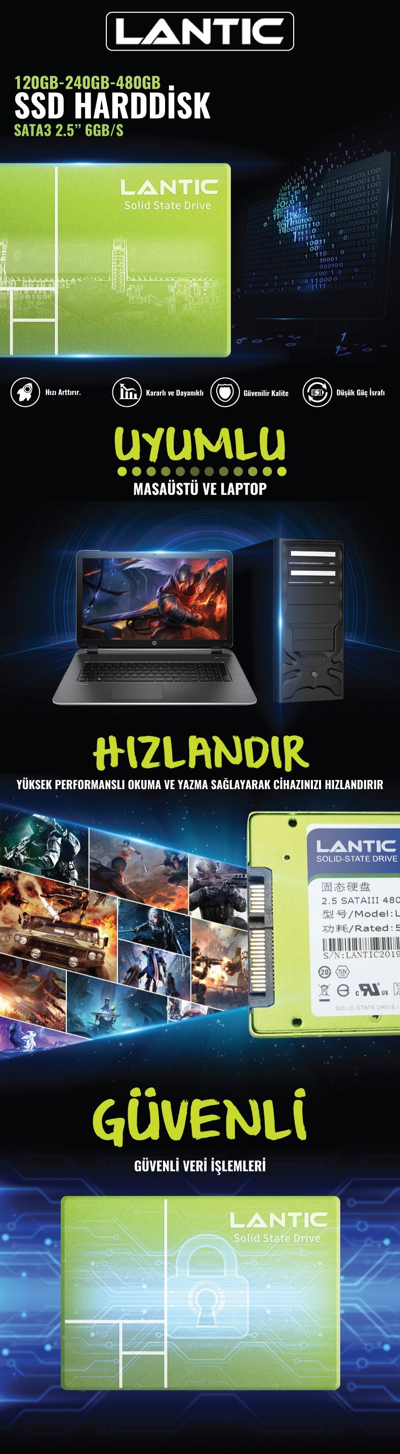 Lantic LA-240 2.5'' 240 GB Sata3 Ssd (517 MB/s Okuma/439 MB/s Yazma)