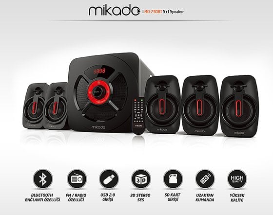 Mikado MD-730BT USB-SD-FM-BT 5-1 Ses Sistemi 