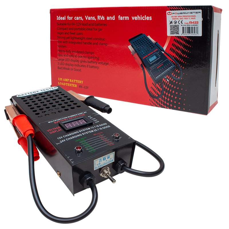 Powermaster PM-19433 6V-12V 125A Profesyonel Digital Akü Test Cihazı