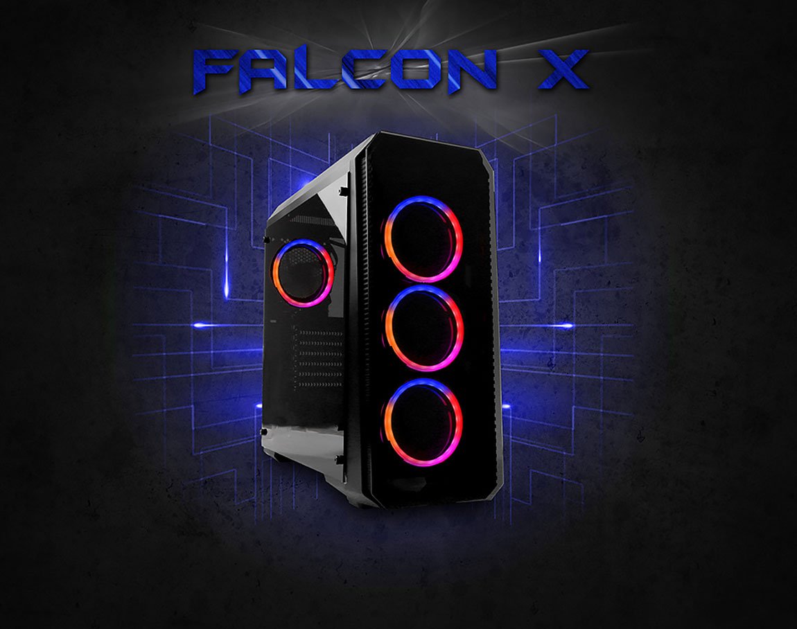 Rampage Falcon-X Siyah Usb3.0 4*RGB Fan Temperli Cam Gaming Oyuncu Kasası 3 