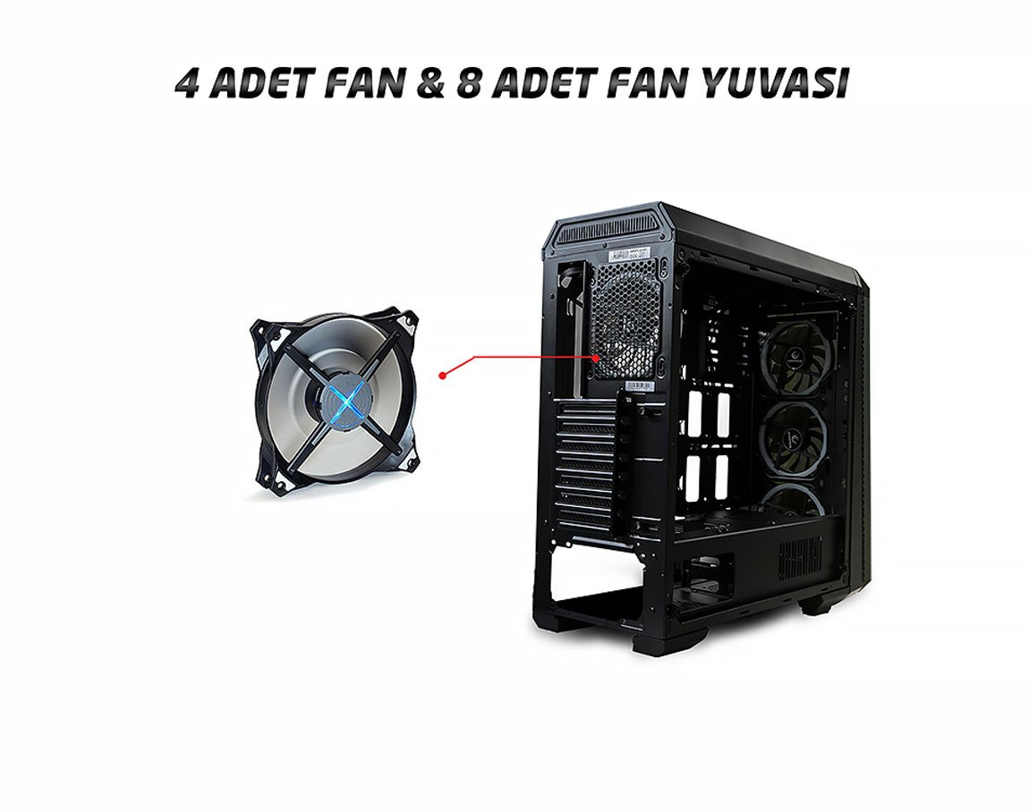 Rampage Falcon-X Siyah Usb3.0 4*RGB Fan Temperli Cam Gaming Oyuncu Kasası 1 