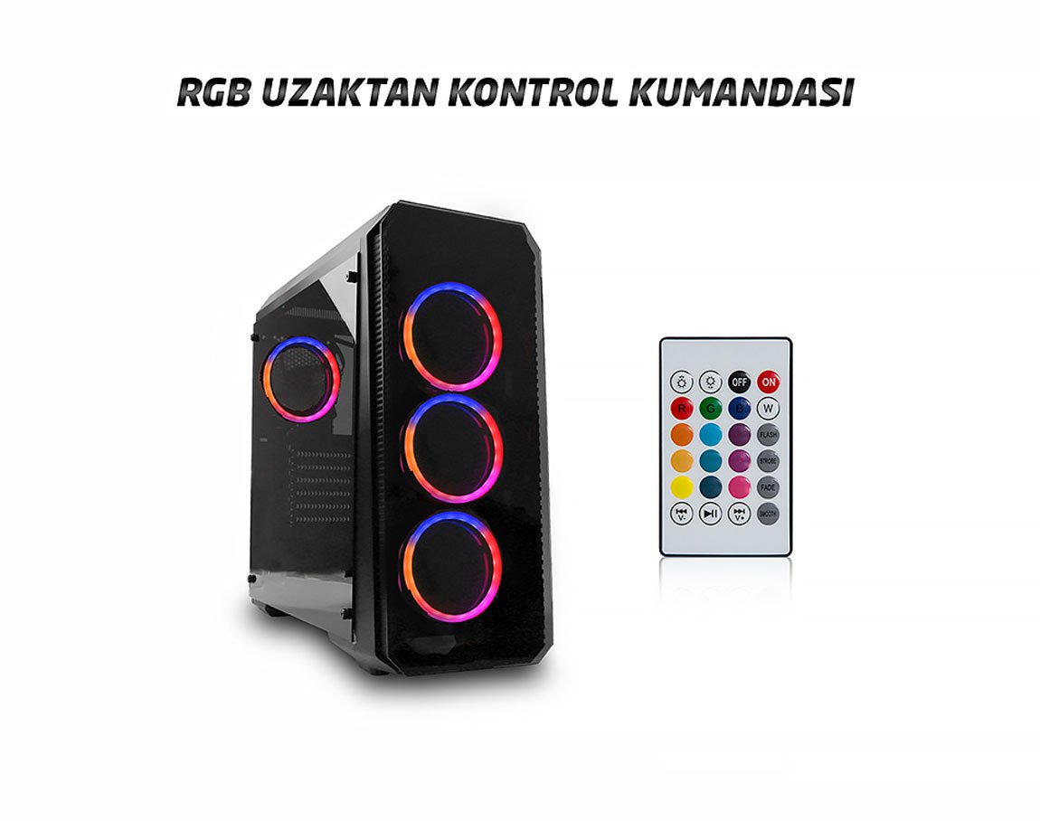  Rampage Falcon-X Siyah Usb3.0 4*RGB Fan Temperli Cam Gaming Oyuncu Kasası 5 