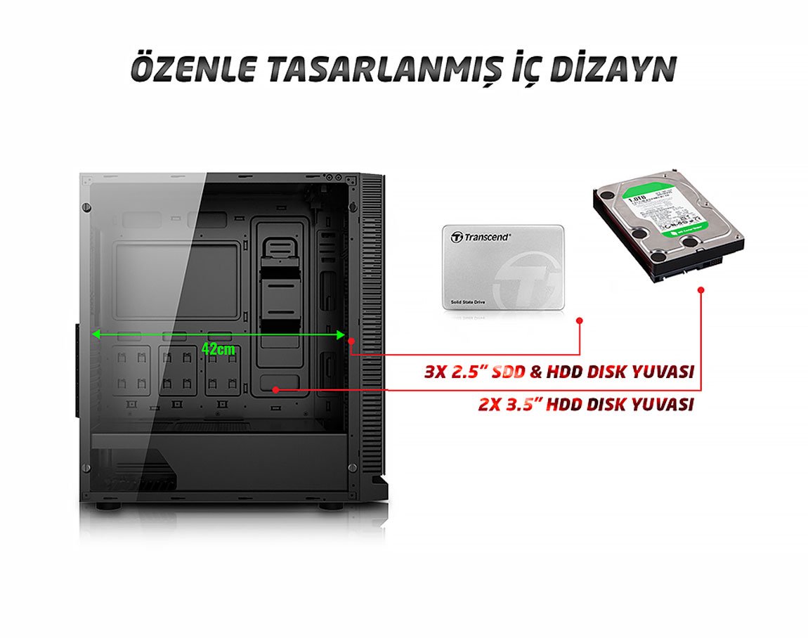 Rampage Falcon-X Siyah Usb3.0 4*RGB Fan Temperli Cam Gaming Oyuncu Kasası 1 