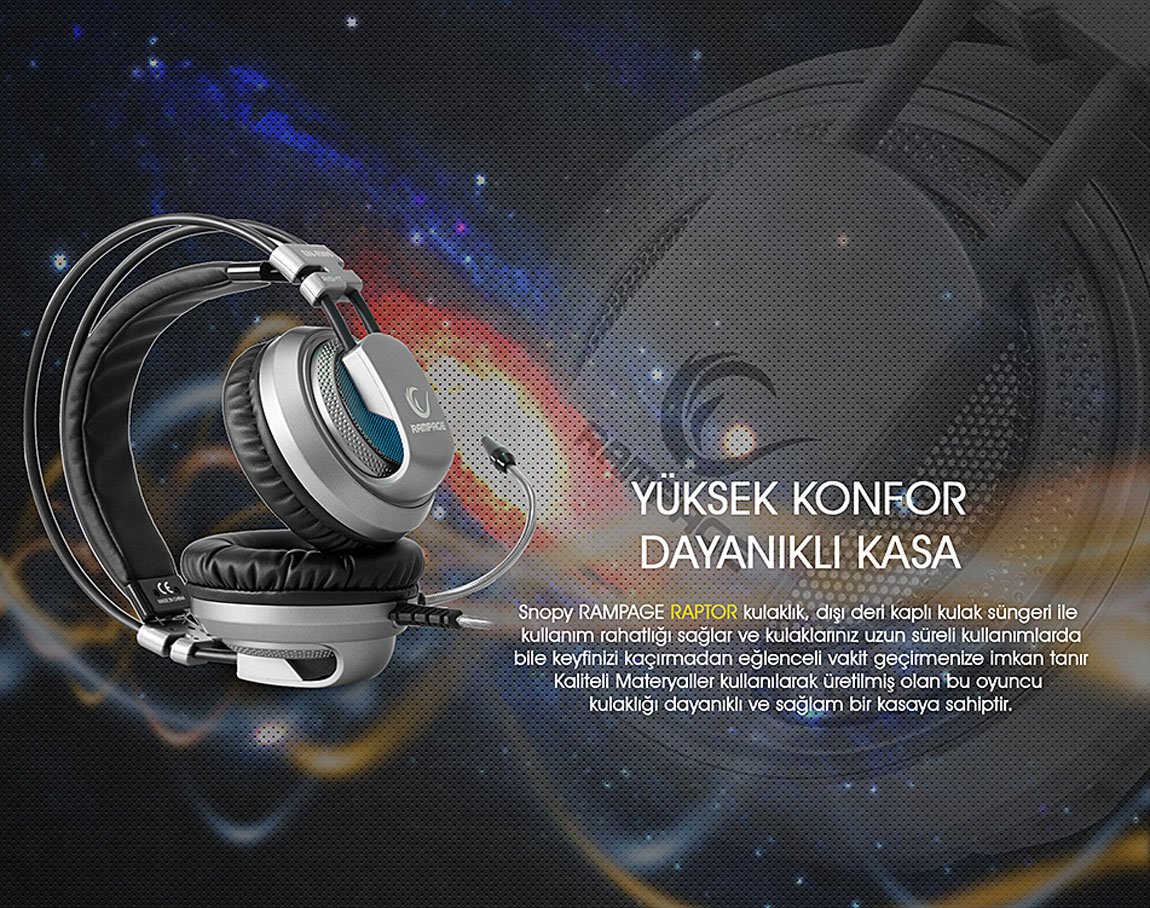 Rampage SN-RW6 Raptor Gümüş/siyah 7.1 Surround Sound System Titresimli Gaming Mikrofonlu Kulaklık