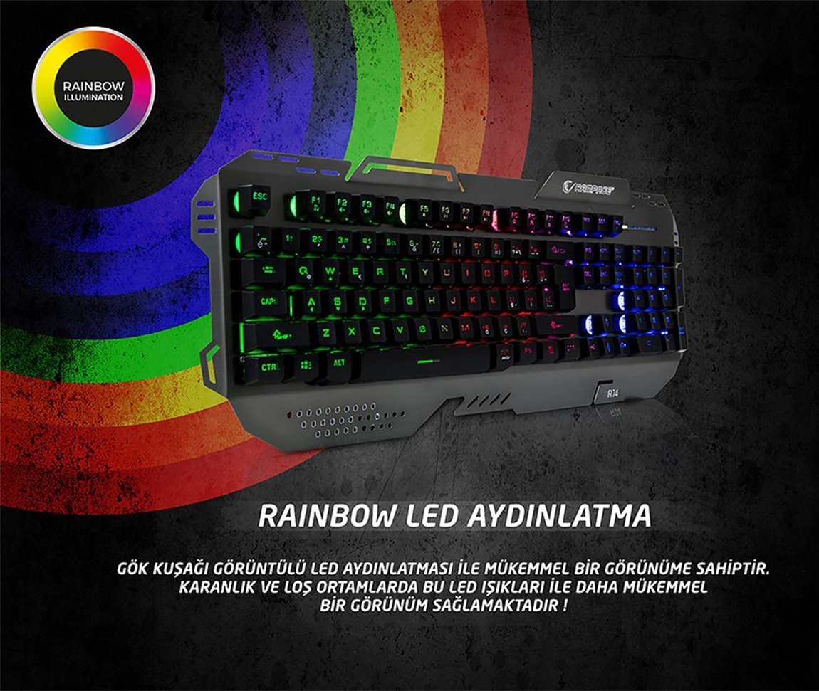 Everest Rampage KB-R74 Gökkuşağı Aydınlatmalı Usb Gaming Multimedya Q Klavye